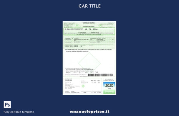 modello di certificato di immatricolazione del veicolo belga in stile verificato